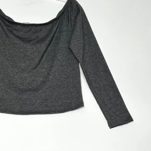 BP Long Sleeve Off The Shoulder Fitted Crop Top Grey Womens XL - Picture 7 of 11